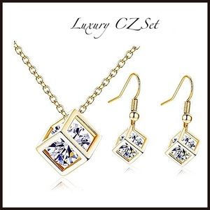 🎁 Luxury CZ Gold Necklace & earring set